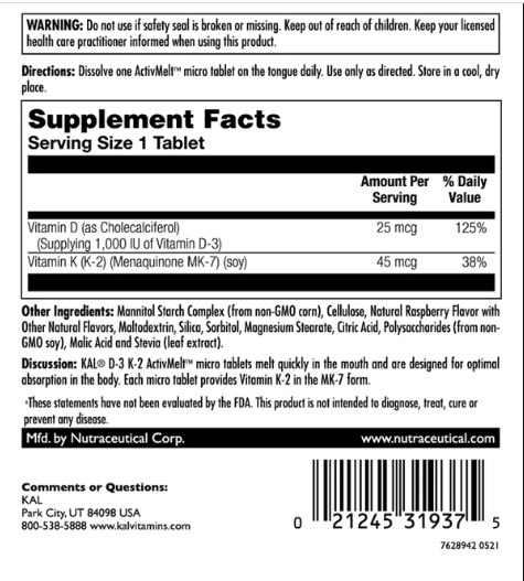 D3 & K2 25mcg - 60 tabs Raspberry 23513 фото
