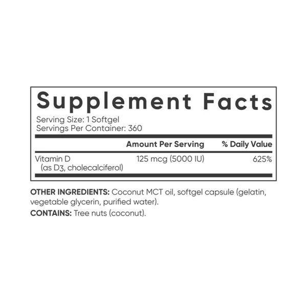 Vitamin D3 5000IU - 360 softgels 29597 фото