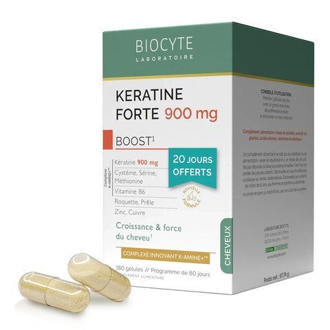 Biocyte KERATINE FORTE 900MG BOOST PACK K-Amine Укрепляет и помогает отрастить длинные волосы, 180 капсул BYKF900G180 фото