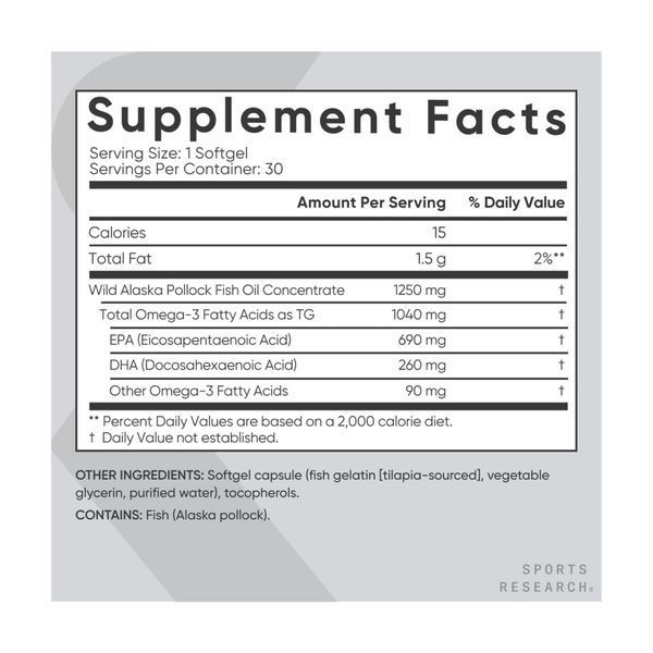 Omega-3 Fish Oil Alaska Pollock 1250mg - 30 softgels 28336 фото