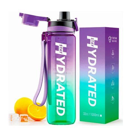 Hydrated Water Bottle - 1000ml Tritan Green Purple 32075 фото