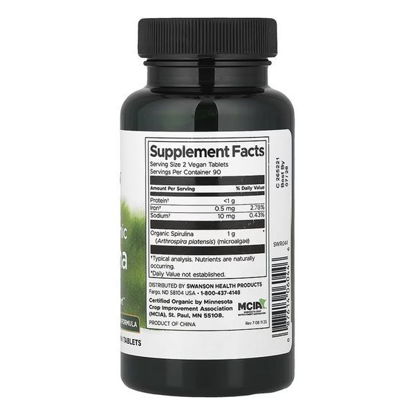Certified Organic Spirulina 500mg - 180 tabs 28271 фото